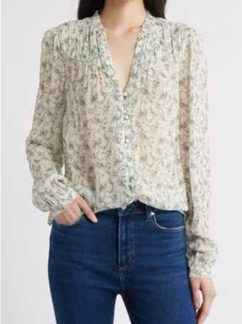PAIGE Cream Floral V-Neck Button Blouse